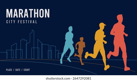 Great elegant vector editable marathon poster with city lineart in the background design for your marathon championship event