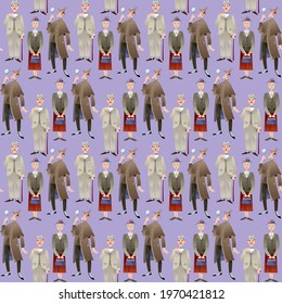 Great English detectives. Seamless background pattern. Vector illustration 