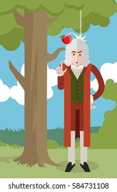 great english scientist with apple under a tree
