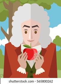 great english scientist physicist learning about gravity with an apple epiphany