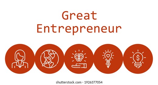 great entrepreneur background concept with great entrepreneur icons. Icons related startup, idea, businesswoman