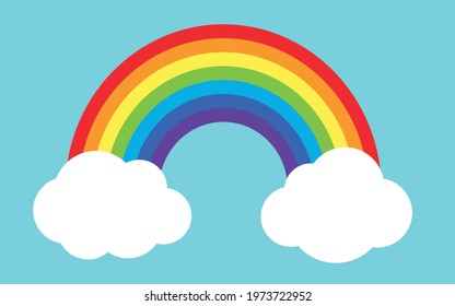 Great for fabric, textile. Rainbow with clouds illustration flat vector. Pride, lgbt style. Print for a t-shirt. Logo for the company. Banners for advertising.Weather element