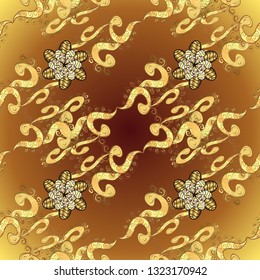 Great for fabric and textile, wallpaper, packaging or any desired idea. Vintage. Traditional, Ethnic, Turkish, Indian motifs. Vector illustration. Yellow and brown ornamental, floral seamless pattern.