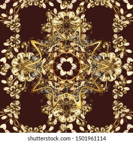 Great for fabric and textile, wallpaper, packaging or any desired idea. Beige and brown ornamental, floral seamless pattern. Traditional, Ethnic, Turkish, Indian motifs. Vintage. Vector.