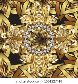 Great for fabric and textile, wallpaper, packaging or any desired idea. Traditional, Ethnic, Turkish, Indian motifs. Vector. Brown and yellow ornamental, floral seamless pattern. Vintage.