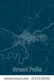 Great Falls, Montana, USA artistic blueprint map poster