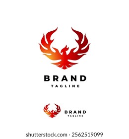 Great Fire Winged Bird Logo Design. Bird With Two Wings On Fire Logo Design In Two Schemes Portrait And Landscape.