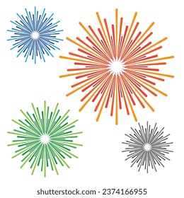 Großartiges Feuerwerk Explosion Vektorgrafik-Set. Maskensymbole für Feuerwerkskörper