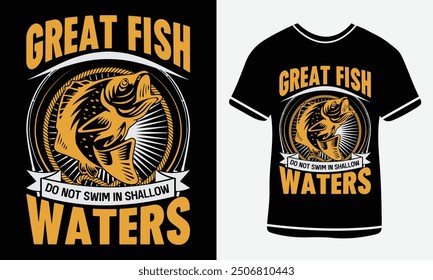 Great fish do not swim in shallow waters t-shirt design, vector T-shirt, Graphic template, fish man, Fishing text t- shirt design Free Vector3.eps. Fishing T-shirt Design Template Print.