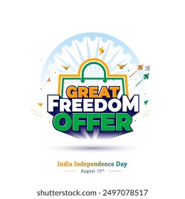 Gran Libertad oferta de venta de concepto de logotipo de compras para el Día de la Independencia de la India.