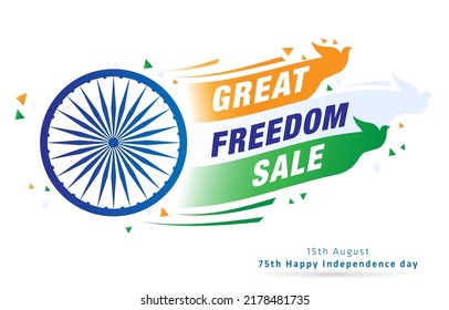 Great Freedom sale promo with tricolor. 15th August. 75th Independence Day.