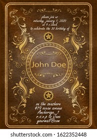 The Great Gatsby Deco Style vector, Golden flowers, Art Deco Vintage Frame Design, birthday Invitation, invite card design, Abstract geometric patterned background. Eps 10