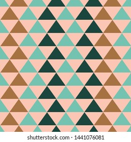 Great geometric abstract vector seamless art. This pattern would look great on fabric, packaging, and stationary. Colors  are Bronze (#a67242), Rosé (#ffc8b3), Forest (#1b463c), Spearmint (#75c2b0)