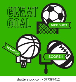 GREAT GOAL
Making score shot for basketball, football and American football with expression and simple modern arrow sign with expression to emphasize when the score have generated. 
