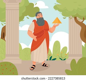 Great greek scientist and philosopher pythagoras flat vector illustration