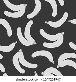 Great grey bananas on a black background. Fruity black and white pattern for trendy prints. Simple seamless pattern.