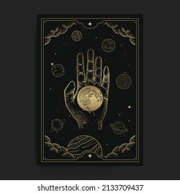 Großartiger, handgezeichneter Planet mit Gravur, handgezeichnet, luxuriös, celestisch, esoterisch, boho Stil, geeignet für spiritualistische, religiöse, paranormale, Tarot-Leser, Astrologer oder Tattoo