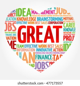 GREAT heart word cloud collage, business concept background