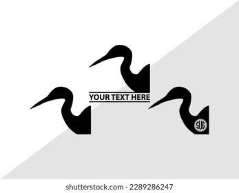Great Heron Monogram Vector Illustration Silhouette