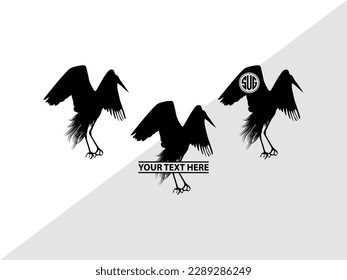Great Heron Monogram Vector Illustration Silhouette