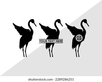 Great Heron Monogram Vector Illustration Silhouette