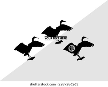 Great Heron Monogram Vector Illustration Silhouette