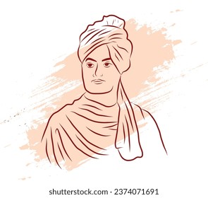 Gran erudito hindú Swmai Vivekananda arte de la línea