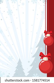 Great holiday background for creating a greeting card, advertising banner or poster. Decorative snowflakes and Christmas balls on a white background. Place for text.
