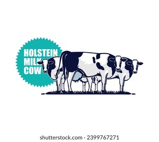 GREAT HOLSTEIN COW DAIRY MILK LOGO, silhouette of healthy cattle standing in farm vector illustrations