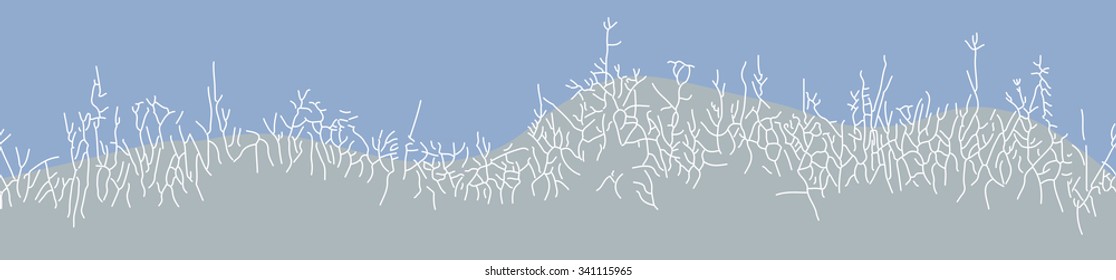 Great horisontally seamless vector background with winter grass or herb in linear drawing style