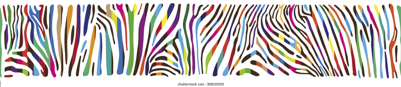 Great horizontally seamless vector background with multicolored Zebra skin 