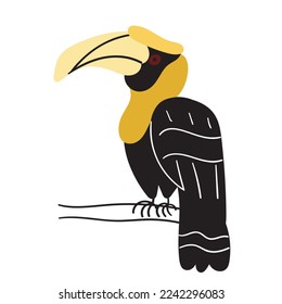 Great Hornbill. Exotic bird. Flat vector illustration on white background. 