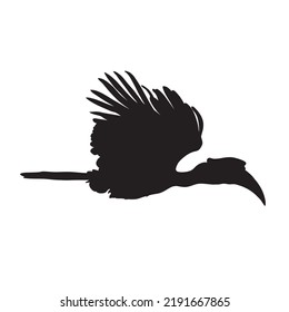 Great Hornbill flying Silhouette Isolated on White Background. Vector Illustration
