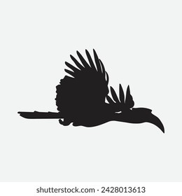 Great Hornbill flying Silhouette Isolated on White Background. Vector Illustration
