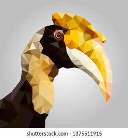 The great hornbill low polygon vector.