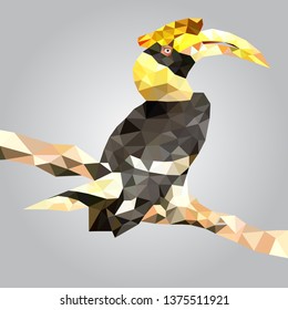The great hornbill low polygon vector.