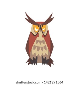 Great Horned Owl Bird Character, Eurasian Eagle Owl Vector Illustration
