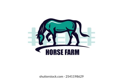 great horse walking logo, silhouette of green mare standing at farm vector illustrations 