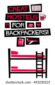 Great Hostels For Backpackers! (Flat Style Vector Illustration Quote Poster Design)