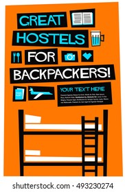 Great Hostels For Backpackers! (Flat Style Vector Illustration Quote Poster Design)