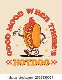 Great Hot Dog T-Shirt, Good Mood When there's Hot Dag, Gifts For hot dog lover, Men's Hotdog Mascot Crusher Tee