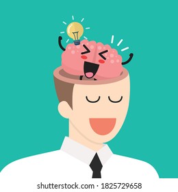 Great idea from brain in businessman head. Business idea concept vector illustration 