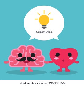 Great Idea from brain and heart. Vector illustration. Creative concept