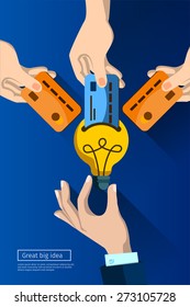 Great Idea, business startup concept in flat style, 
Investment or attracting money in the idea
