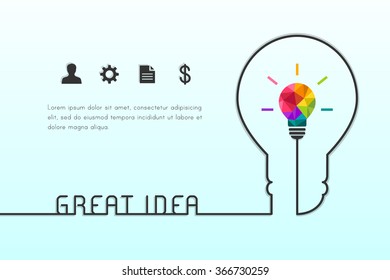 Great idea concept. Infographic with lightbulb and business related icons.