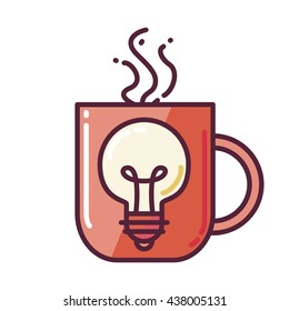 Great Idea Concept with Light Bulb Shape and cup of drinking. Thought and imagination symbol. Vector