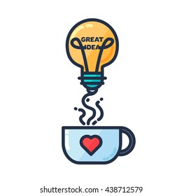 Great Idea Concept with Light Bulb Shape and cup of drinking. Thought and imagination symbol. Vector