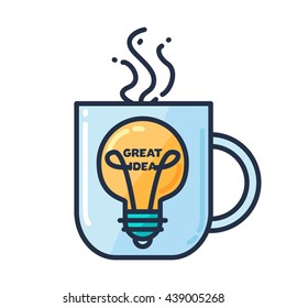 Great Idea Concept with Light Bulb Shape and cup of drinking. Thought and imagination symbol. Vector