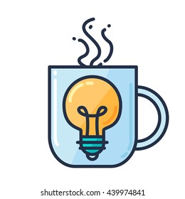 Great Idea Concept with Light Bulb Shape and cup of drinking. Thought and imagination symbol. Vector