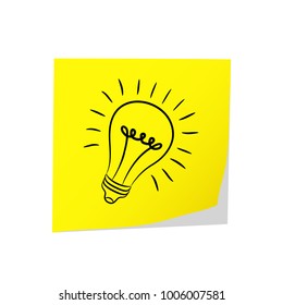 Great Idea - Post It Yellow & Electric Bulb on White, stock vector illustration